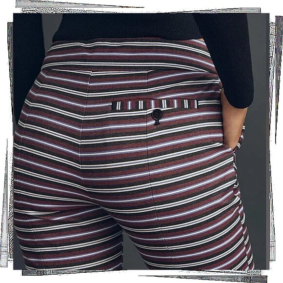 NWOT: Purples, Charcoal, White Striped Kick Flare Pants (4) by Maeve - Picture 3 of 3